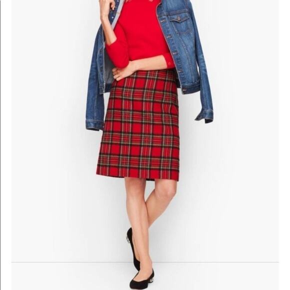 Talbots tartan PLAID SPARKLE A-LINE pencil SKIRT‎ red size 2P new!!!!! - Picture 2 of 9